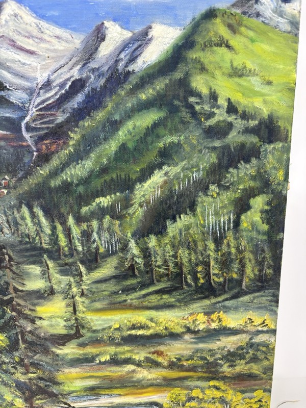 M Christensen Oil Painting Canvas Mountain Landscape Signed Original Art 20” gallery