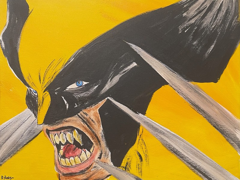 Seasoned Art Wolverine hand painted Marvel comic Yellow suit anger rage portrait