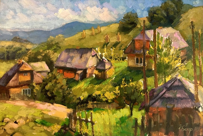 Oil Painting Carpathian Village Batrakov V. Unframed Original Decor Art nAAA2407