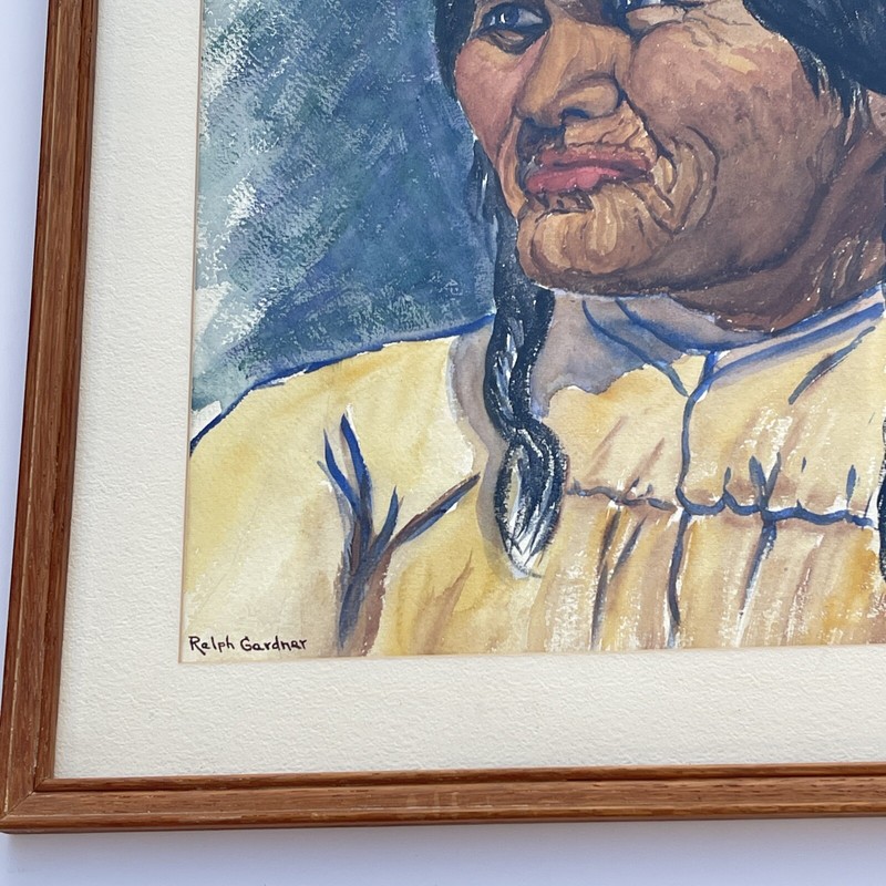 ANTIQUE LANDSCAPE PAINTING AMERICAN NAVAJO MAN 1930'S INDIAN GARDNER PORTRAIT gallery