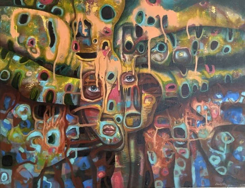 Acrylic/Canvas Ernesto Rivera cuban art 93×73 cm Donde la mirada echa raices