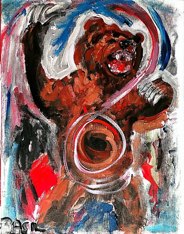 Grizzly Bear Unique Abstract Expressionism Wall Art Canvas Board 11×14