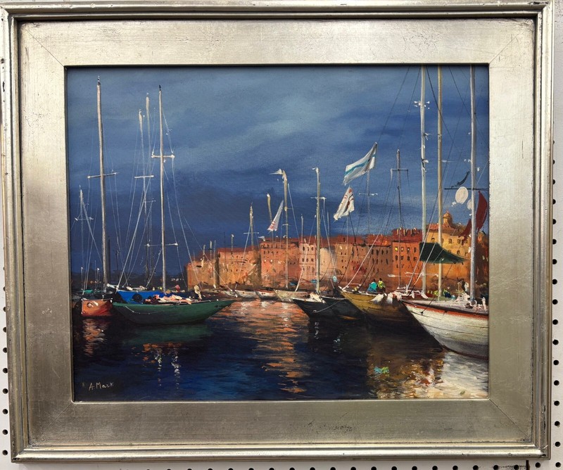 European Cityscape Harbor Scene Painting