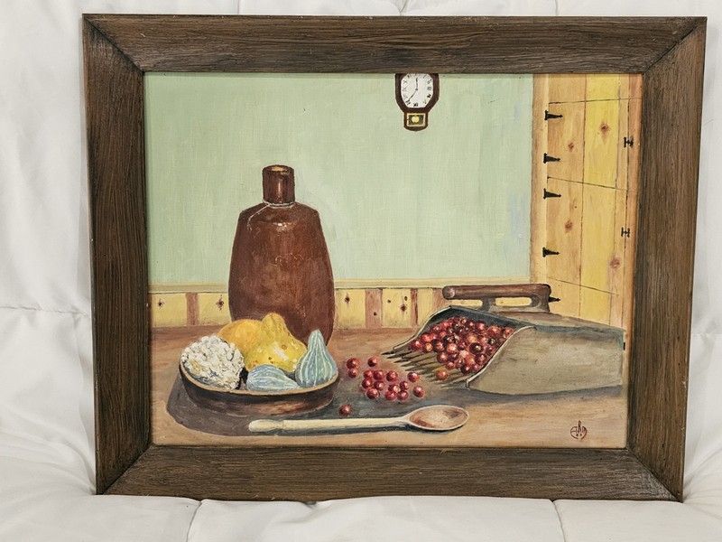 Vintage Signed Still Life Oil Painting Kitchen 1958 Western Art Roy Mason gallery