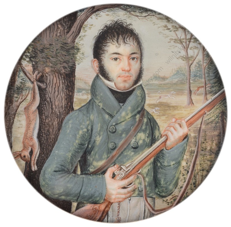 Jakob Sommerhalder (d. after 1832) "Portrait of a young hunter", fine miniature gallery