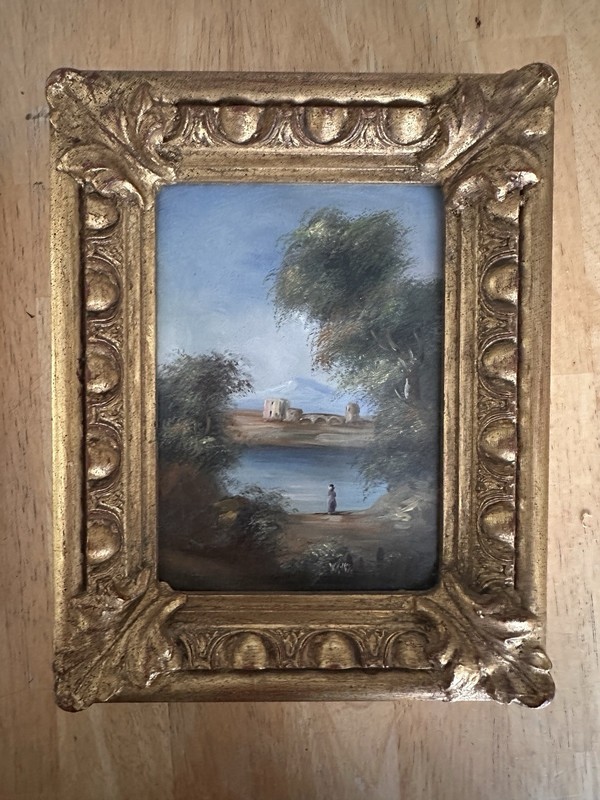 Pair Of 2 Matching Original Oil Realism Paintings On Canvas 5x7 Golden Frames gallery
