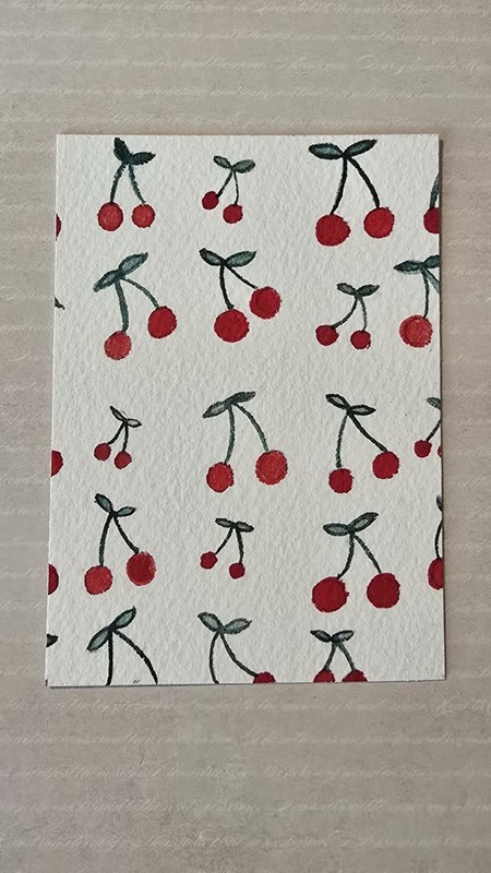 «Cherry Pattern» feminine coquette cute ACEO art card original by Cassandra Lyon
