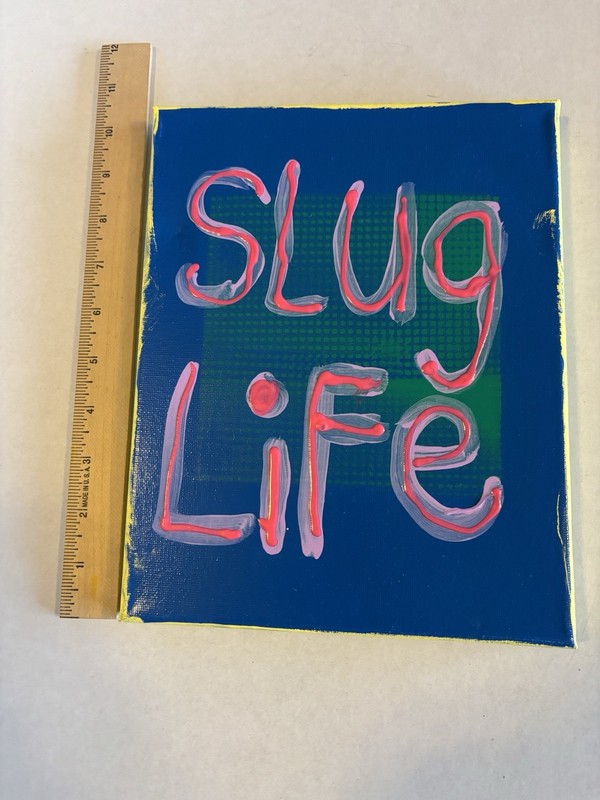 Slug Life Original Word Art Blue Pink acrylic Canvas Painting NAY