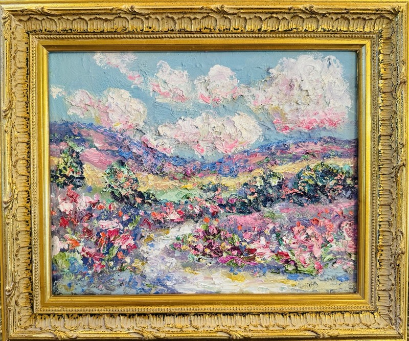 Vintage KADLIC Original Oil Painting Landscape Impasto Gold Gilt Wood Frame 12”