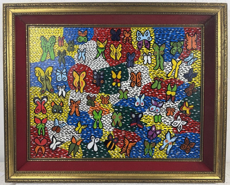 H Slonem Oil On Wood Signed & Framed Painting Art