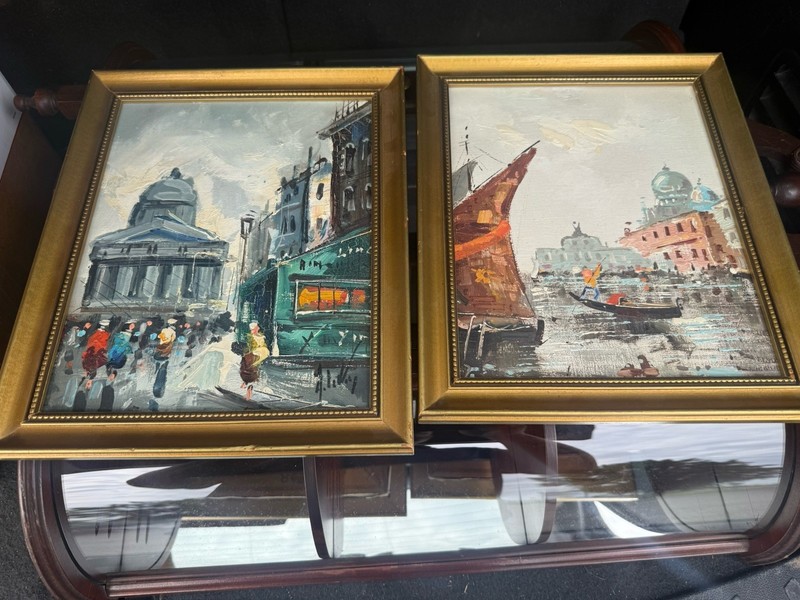 Pair Original Vintage Antonio DeVity Paris Street Scene oil Painting Originals