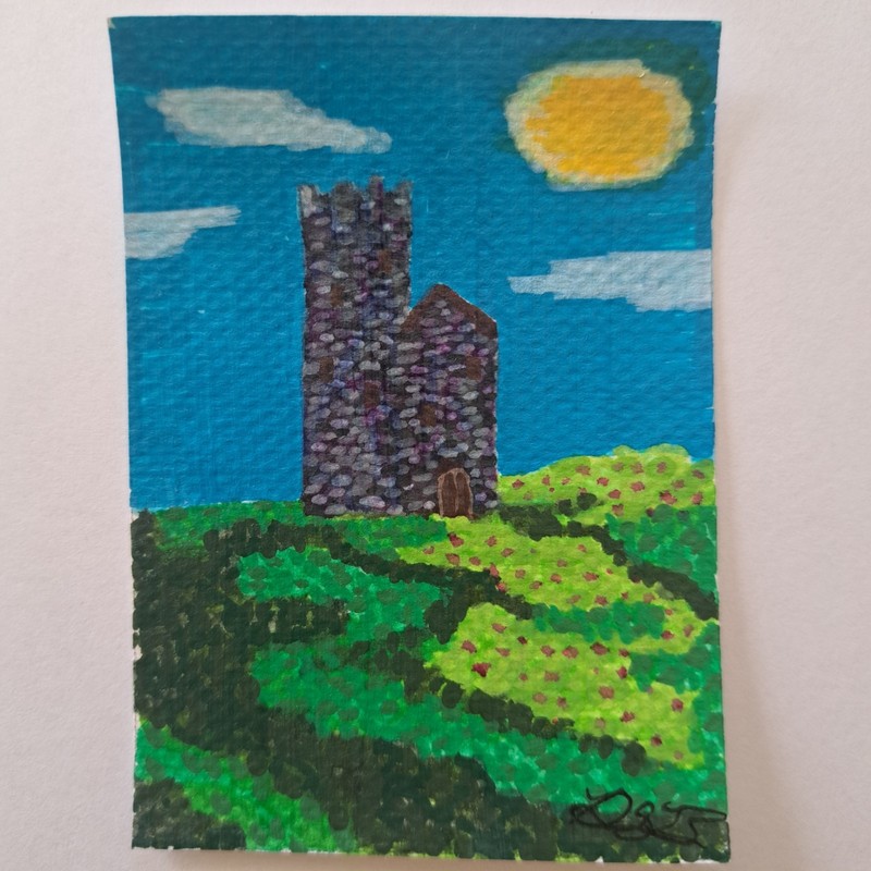 ACEO Original Fantasy Landscape Castle by Deborah Barkley
