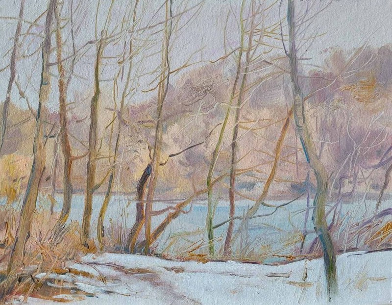 Oil painting Winter day Landscape Ukrainian painter Cardboard Unframed original