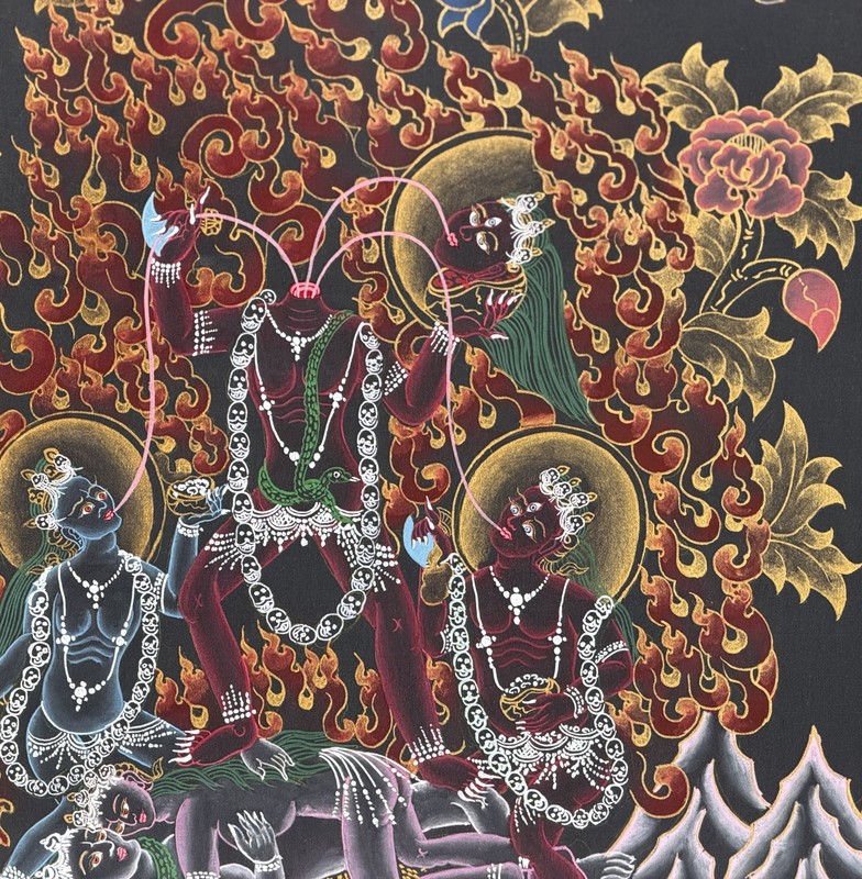 CHHINNAMASTA BLACK & GOLD HAND-PAINTED THANGKA – KUNDALINI TANTRA WALL ART gallery