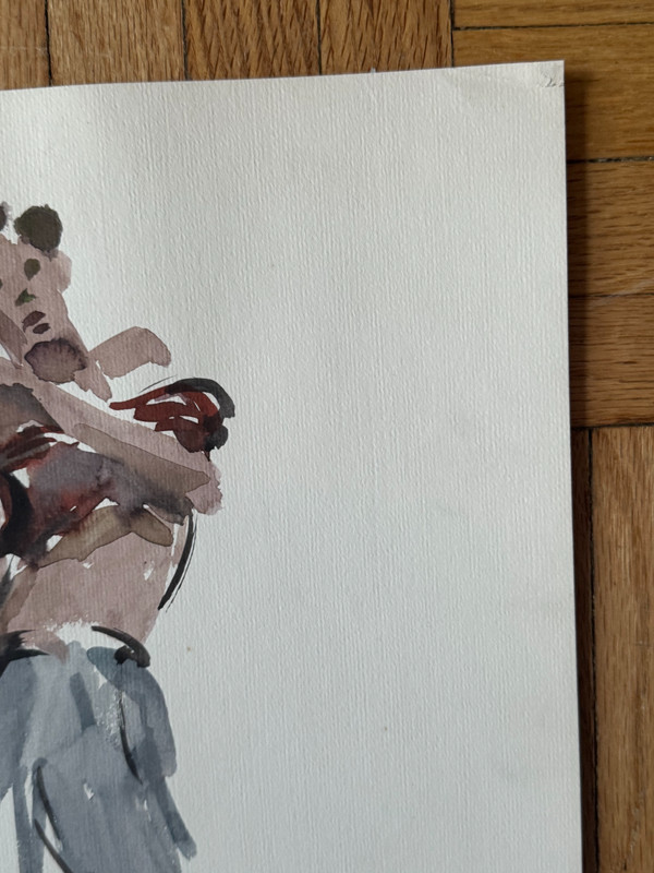 VTG 1950's MCM Watercolor Painting Male Mens Fashion Gay Int 17 x 12 gallery