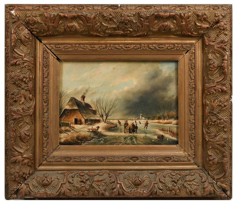 Andreas Schelfhout 1787 – 1870 Dutch Skating Painting Oil on Panel