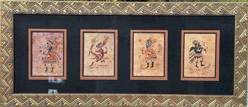 Tika Rusco Signed Tribal Art Pantngs Set of 4 Framed Southwest Style 2006-2007