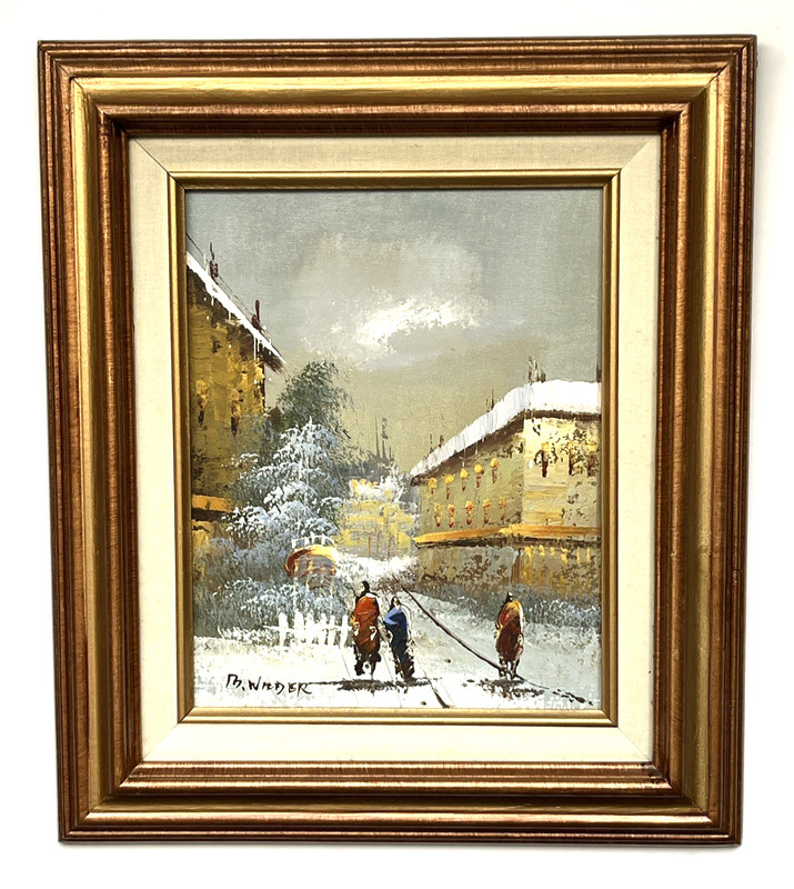 Vintage Original Oil Painting Winter Cityscape Signed B. Wilder Impressionist
