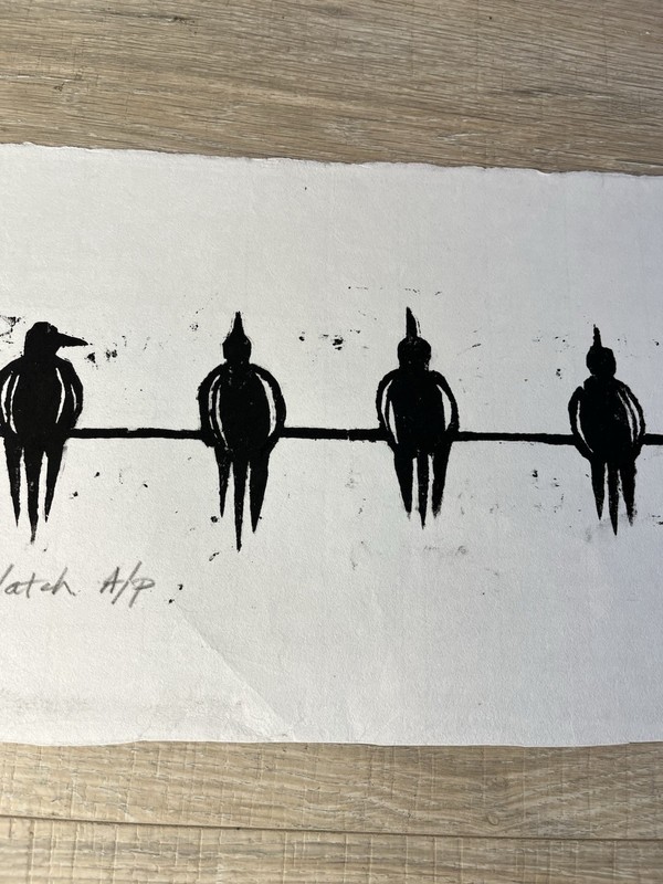 Original Art Black Ink Paint Crow Watch Bill Colby Birds Crows White signed gallery