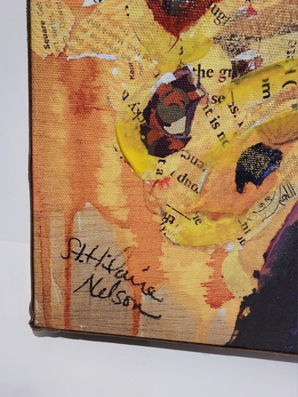ELIZABETH ST HILAIRE NELSON Peacock Collage Art Signed Giclee Prof Frame 32x24 gallery