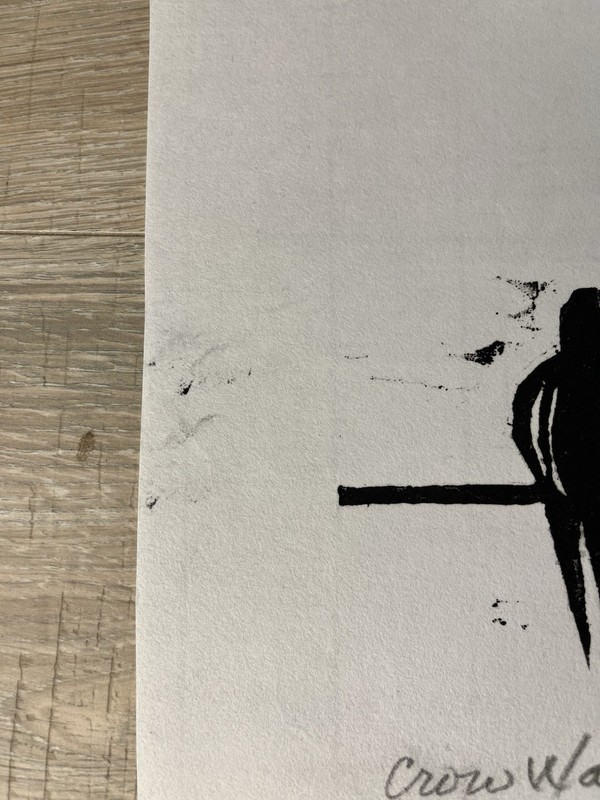 Original Art Black Ink Paint Crow Watch Bill Colby Birds Crows White signed gallery