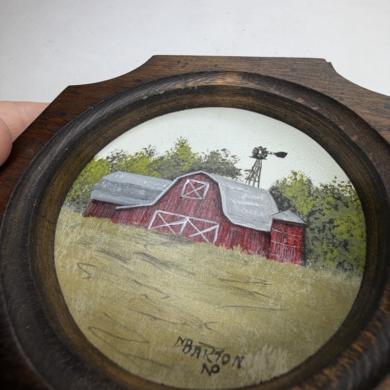 VTG N. Barton Signed Ted Barn Landscape Painting Rustic Farmhouse Art Framed gallery