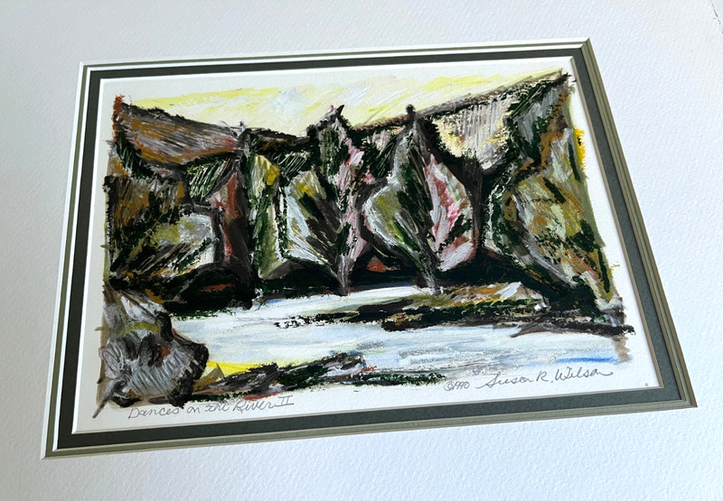 Vintage 1990 'Dances on the River' Oil Paint Stick Painting by Susan R. Wilson gallery