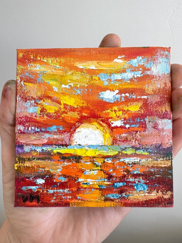 Original Oil Painting Sunset Impasto Landscape Sea Beach Canvas Wall Art Gift gallery