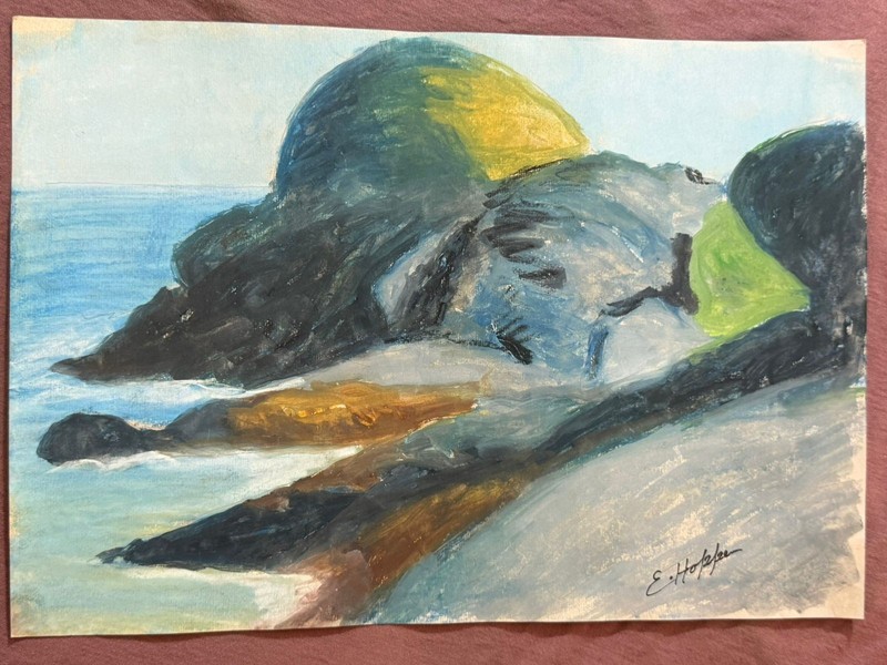 Edward Hopper painting drawing on old paper signed stamped