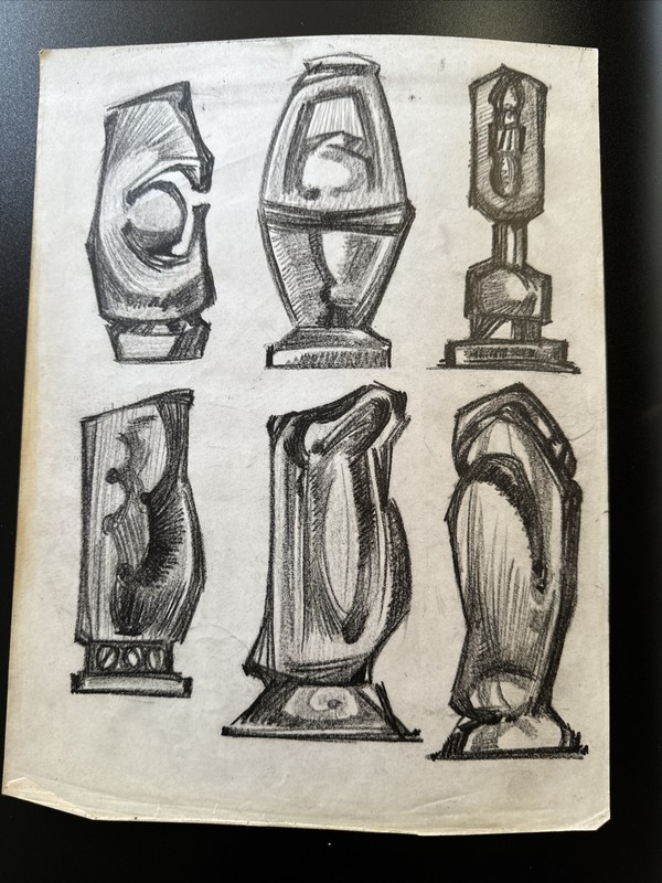 HENRY MOORE STYLE DRAWING UNSIGNED SCULPTURE STUDY ABSTRACT STATUE CUBISM 1960 gallery