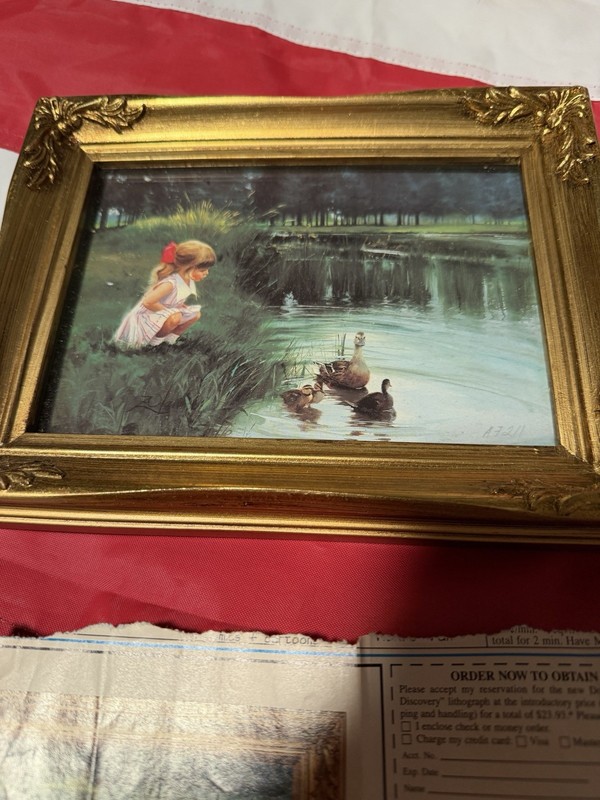 VTG Donald Zolan Morning Discovery Ornate Gold Gilded Frame Lithograph 7”x 8.5”