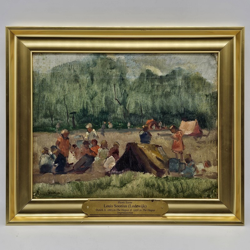 Louis Soonius (Lodewijk) – Original Oil Painting – Picnic Scene – Impressionism