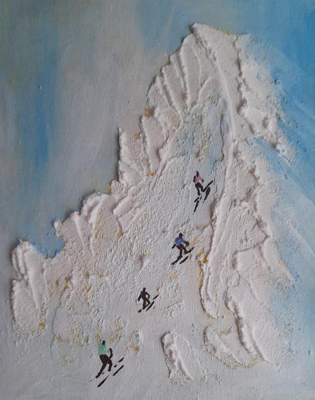 Mountains Original Painting Snow Wall Art Texture Artwork Winter Sport Art