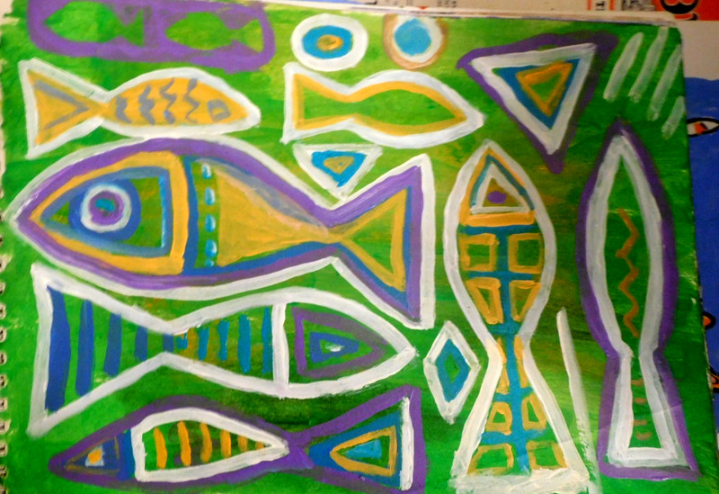 outsider painting» fish now » original modern work ,save wild life