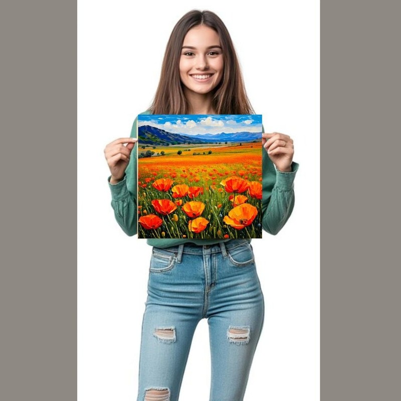 ORIGINAL Oil PAINTING on Canvas California Poppy Textured Custom Art 12x12 in gallery