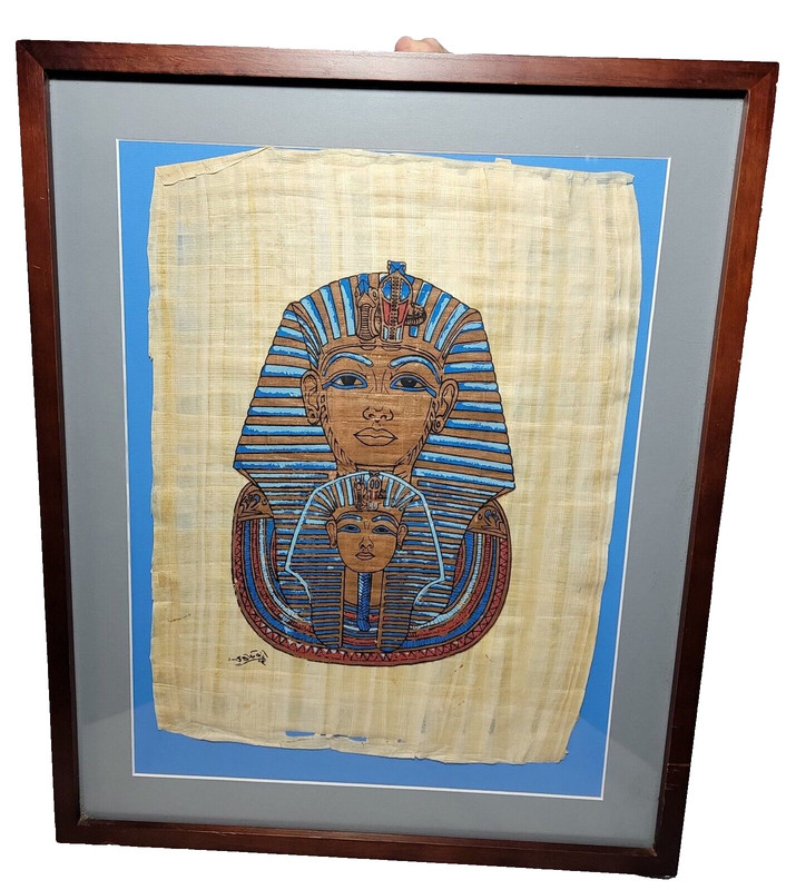 Egyptian Papyrus 19″ x 23″ Framed Original Hand Painted Vintage EUC
