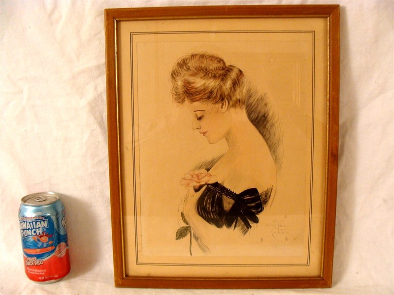 Original Harrison Fisher Woman in Profile Illustration W/C Painting
