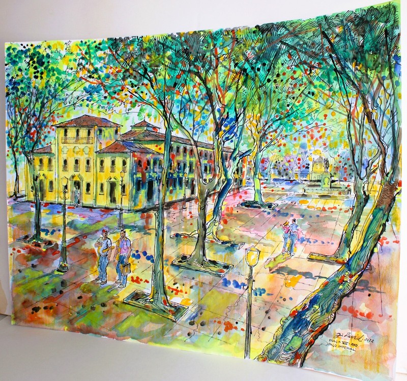 J DAVID 1934 WATERCOLOR INK PAPER 2012 SIGNED PRACA XV PACO IMPERIAL RIO BRAZIL gallery