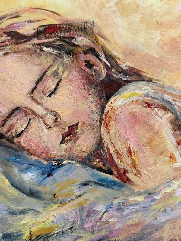 Large Contemporary Expressionist Portrait Painting on Canvas, Woman Sleeping gallery