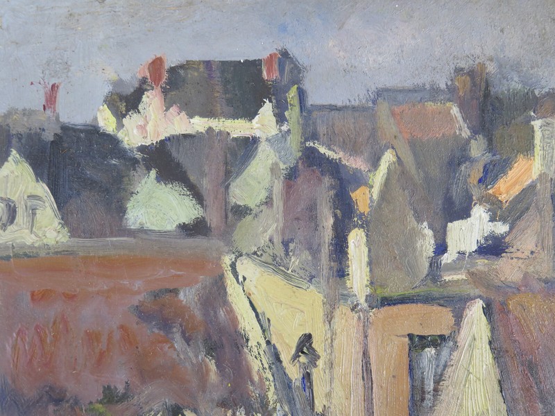 View Of A French Town Vintage Oil On Panel Leon Nancey NZ4 gallery