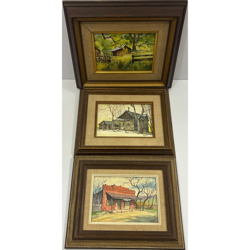 3 Framed Original Watercolors Signed R. Baker Ralph H Baker Oakland CA 5×7