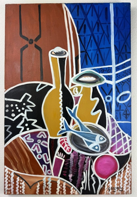 Georges Braque (Handmade) Oil On Canvas Signed & Stamped Painting, Vtg Art