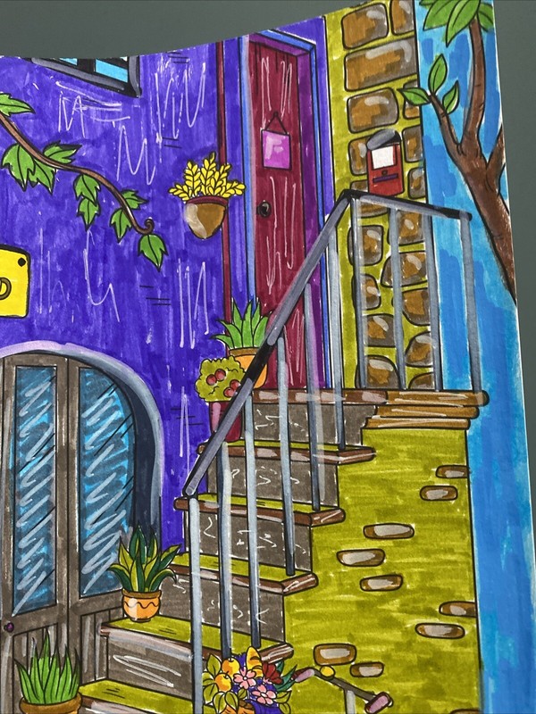 Original Colored Painting,old Street,landscape,houses,Europe 8,5/10,5 gallery