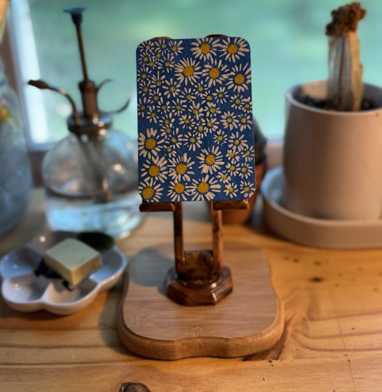 ACEO, Small Contemporary Daisy Floral Painting Blue Background Unframed