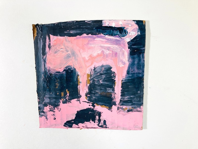 Abstract Dog Painting Original 6x6 Pink & Blue Animal Cardboard Art Miz Katie gallery