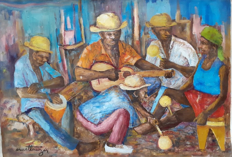 24 x 36 by Ernst Louizor IMPRESSIONIST OIL PAINTING HAITI .LISTED HAITIAN