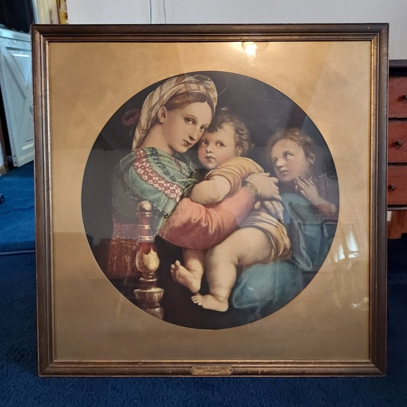 Raphael «The Madonna of the Chair» 1514 – Large Framed artwork 32.5″Wx32.5″H