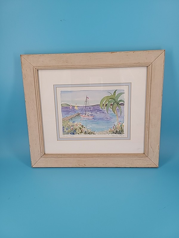 Original Sarah Malin Quiet Cove Watercolor One Of A Kind Signed Framed Matted