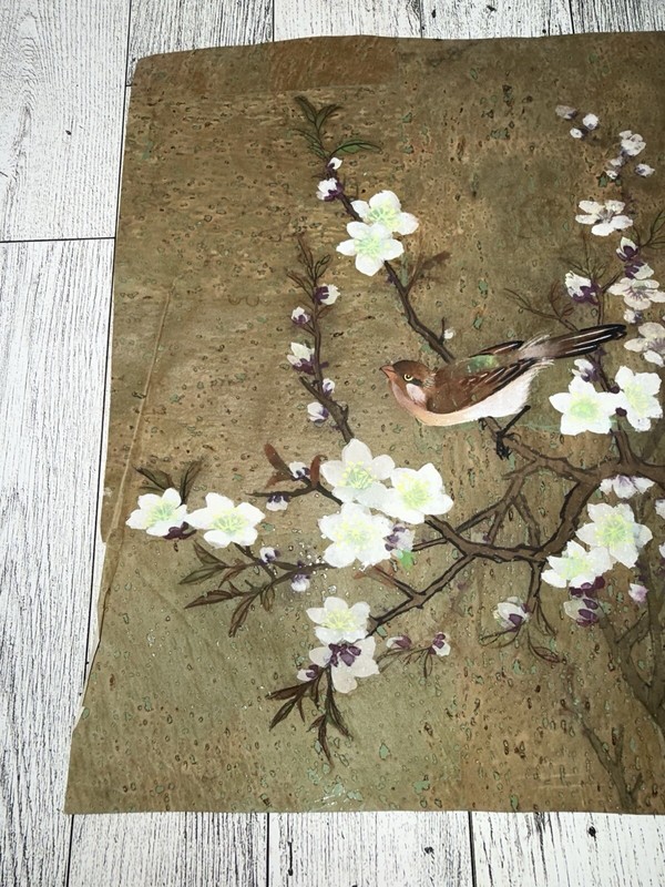 Vintage Japanese Or Chinese Painting "Bird on Blossoms" Artist Signed gallery