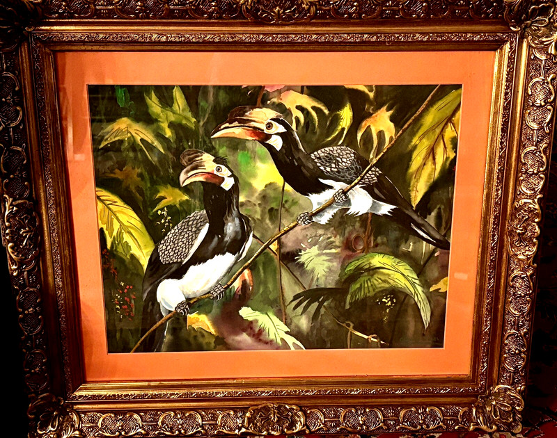 c. 1950 Watercolor Painting By Cornelius Cole Smith, USA – Hornbills 34” X 30”